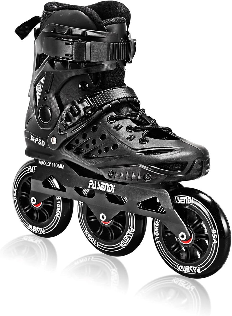 PASENDI Professional 3X110Mm Wheels Inline Skates,Outdoor Fitness Single Row Inline Skates for Adult Women Men,Removable and Washable Split Inner Boots 3Dw Skates Black - Image 1